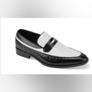 GIORGIO VENTURI MEN'S LEATHER BLACK/WHITE DRESS SHOE SLIP ON LOAFER 6986.